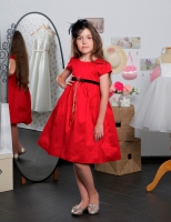 Праздничное платье для девочки Шелковое С Бархатным Поясом (Красное) KD-274