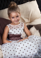Детское платье "Красотка" Молочное в коричневый горох KD-234