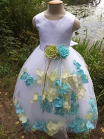 Детское платье с Разноцветными Лепестками Роз (Бирюзовый/Зеленый) KD-160