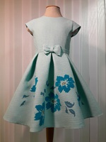 Праздничное платье для девочки с цветами Вероника Бирюзовое 2112